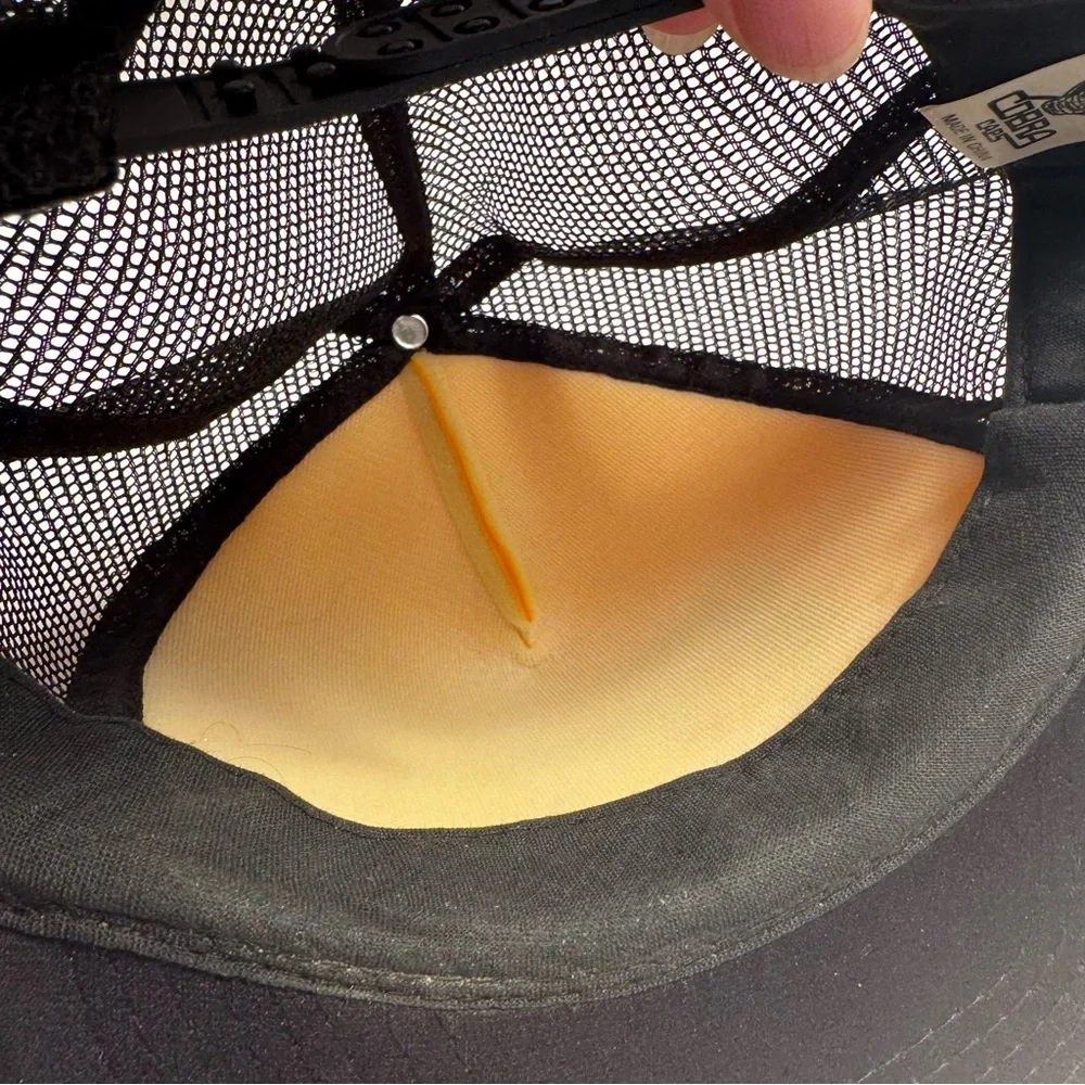 Vintage Cobra Caps Cattlements Brand BBQ Sauce Trucker Hat Yellow Black Snapback